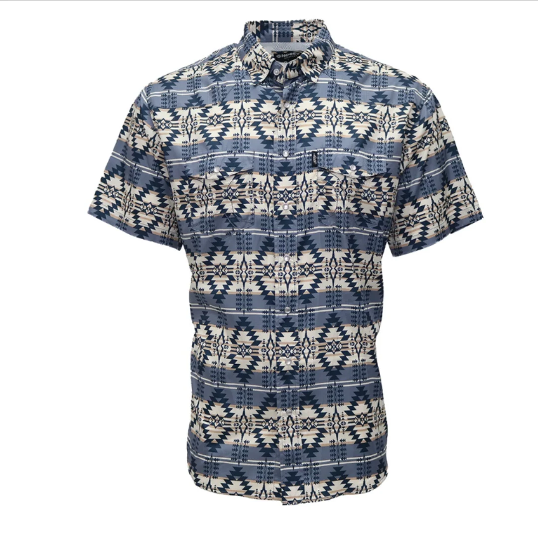 Sol Grey / Blue Aztec Pearl Snap Short Sleeve Shirt
