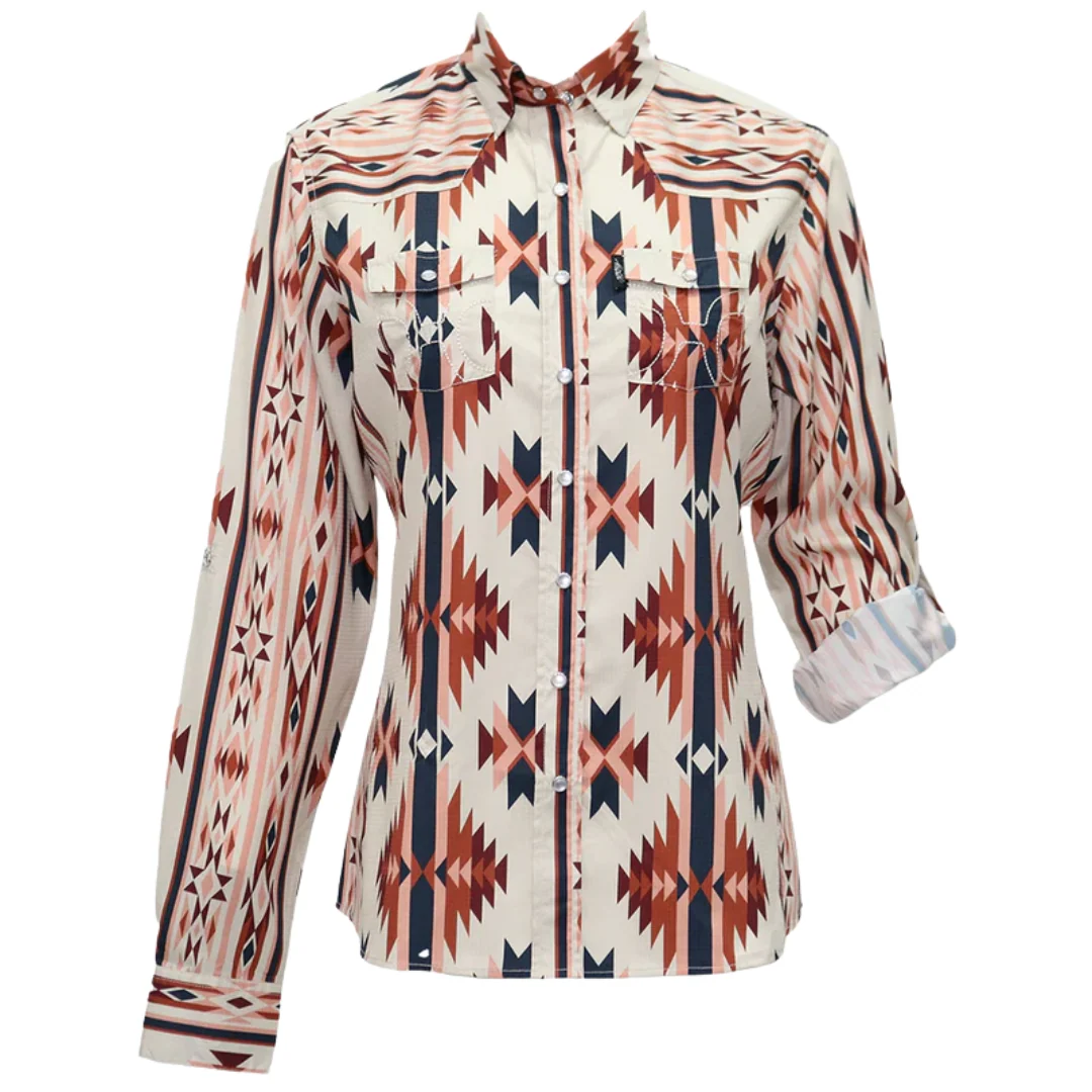 Sol White/Grey Baked Clay Aztec Pearl Snap Long Sleeve Shirt