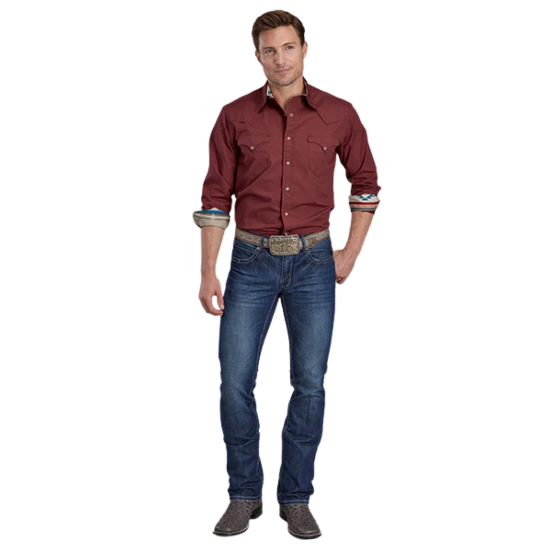 Solid Poplin Red Performance Snap Long Sleeve Shirt - Image 2