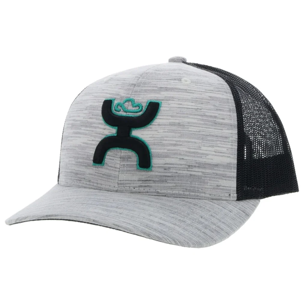 "Sterling" Hooey Grey / Black 6-Panel Trucker with Black / Teal Hooey Logo - 2217T-GYBK