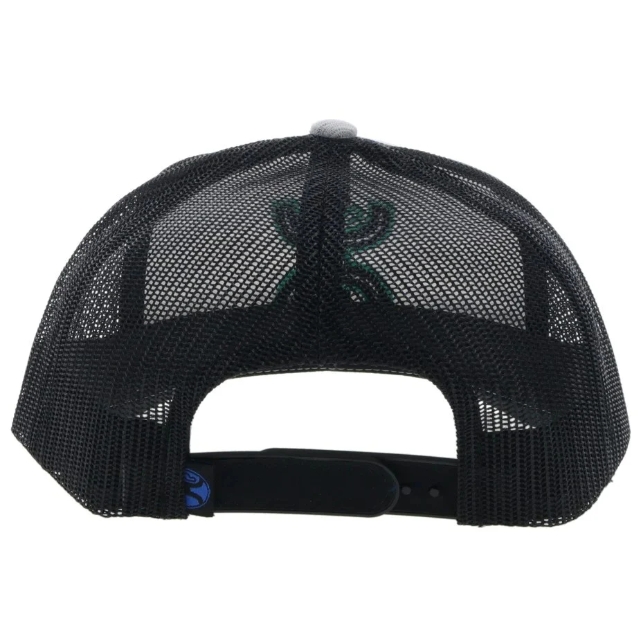 "Sterling" Hooey Grey / Black 6-Panel Trucker with Black / Teal Hooey Logo - 2217T-GYBK - Image 2