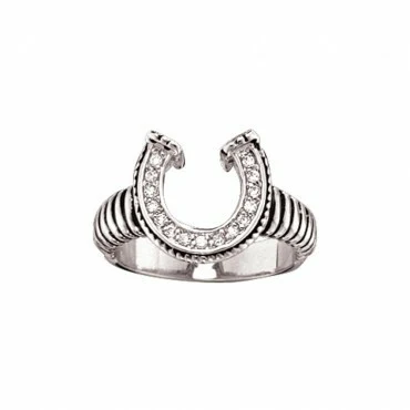 Striped Horseshoe Ring with Crystals Size 7 by Montana Silversmiths RG29CZ