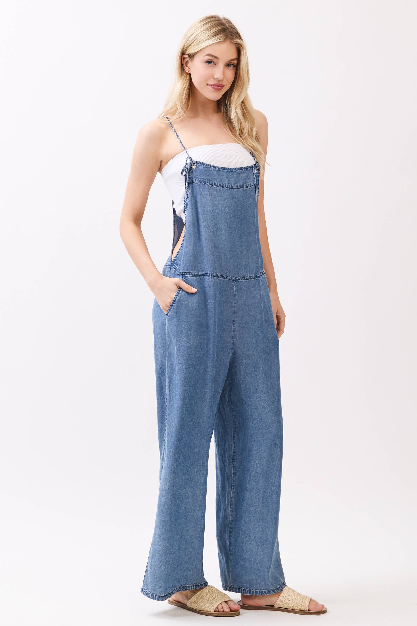 TENCEL SPAGHETTI STRAP WIDE LEG JUMPSUIT - VJ3585A - Image 3