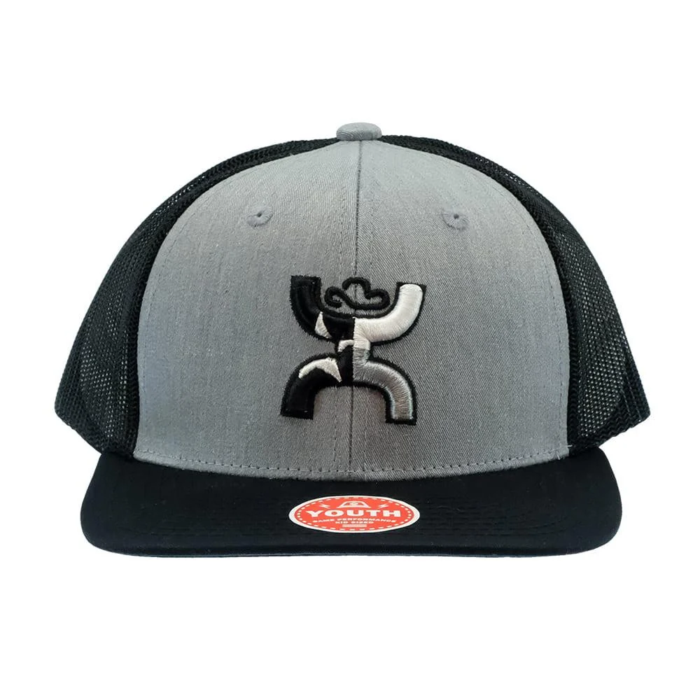"Texican" Hooey Grey / Black 6-Panel Trucker with Black / Grey / White Hooey Logo - Youth - 2220T-GYBK-Y - Image 2