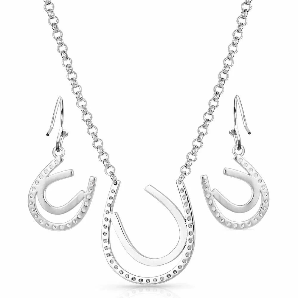 Tipping Luck Sparkly Horseshoe Jewelry Set By Montana Silversmiths JS4921 - Image 2