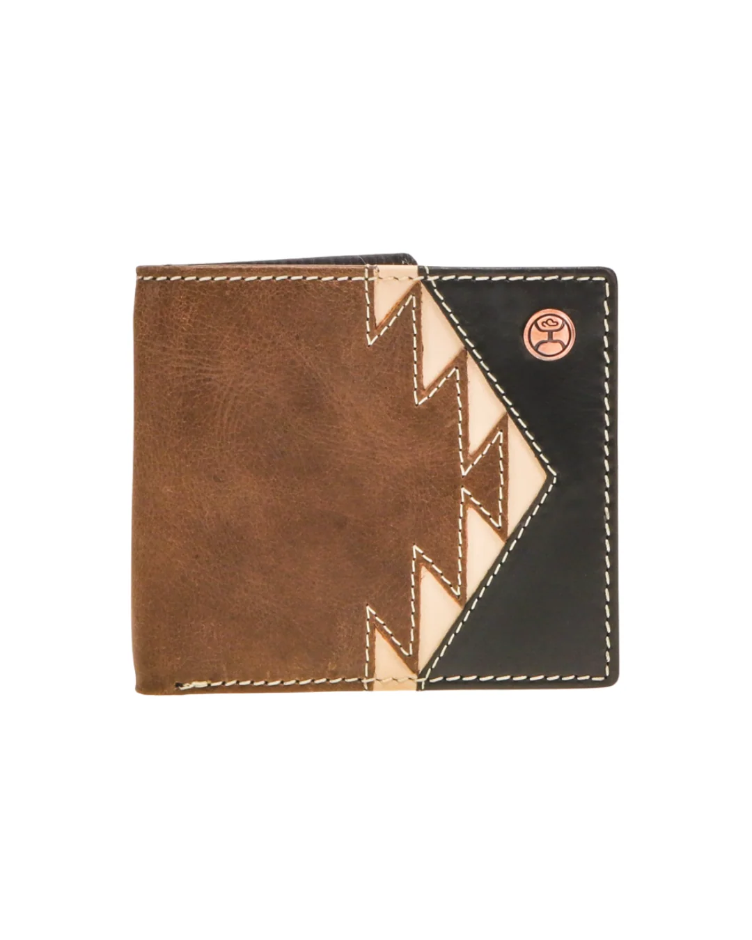 Tonkawa Ivory Aztec Inlay Bi-Fold Wallet Black Accent Overlay and Hooey Logo Rivet HBF006-BRBK