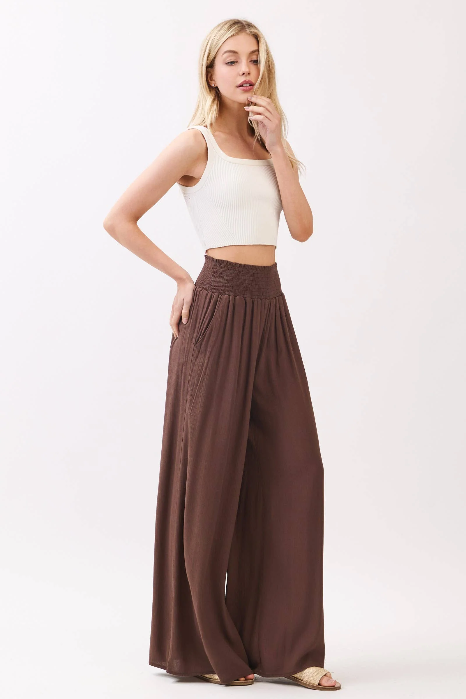 Wide Smock Waist Wide Leg Pants - VNP70263D - Image 2