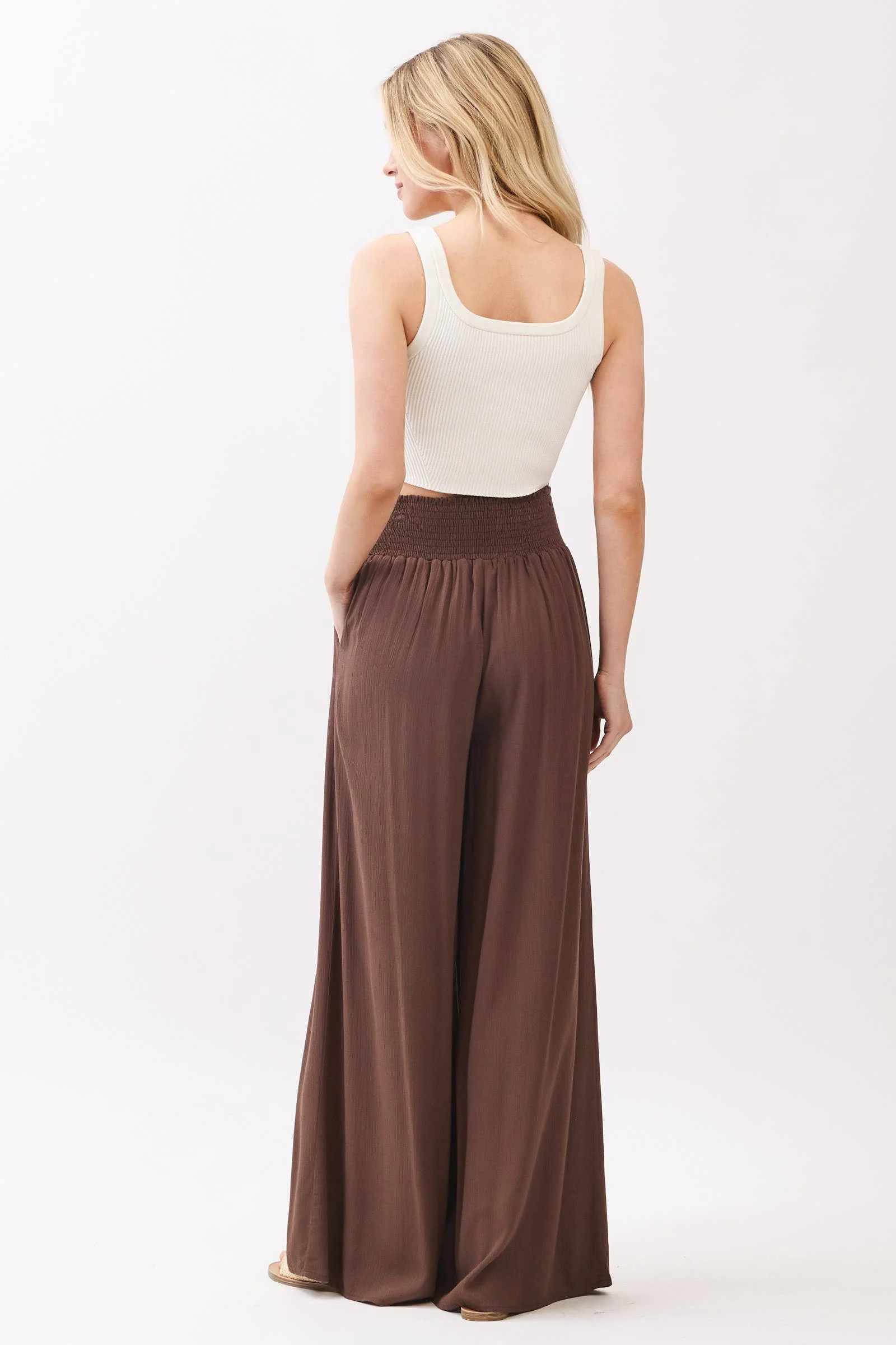 Wide Smock Waist Wide Leg Pants - VNP70263D - Image 3
