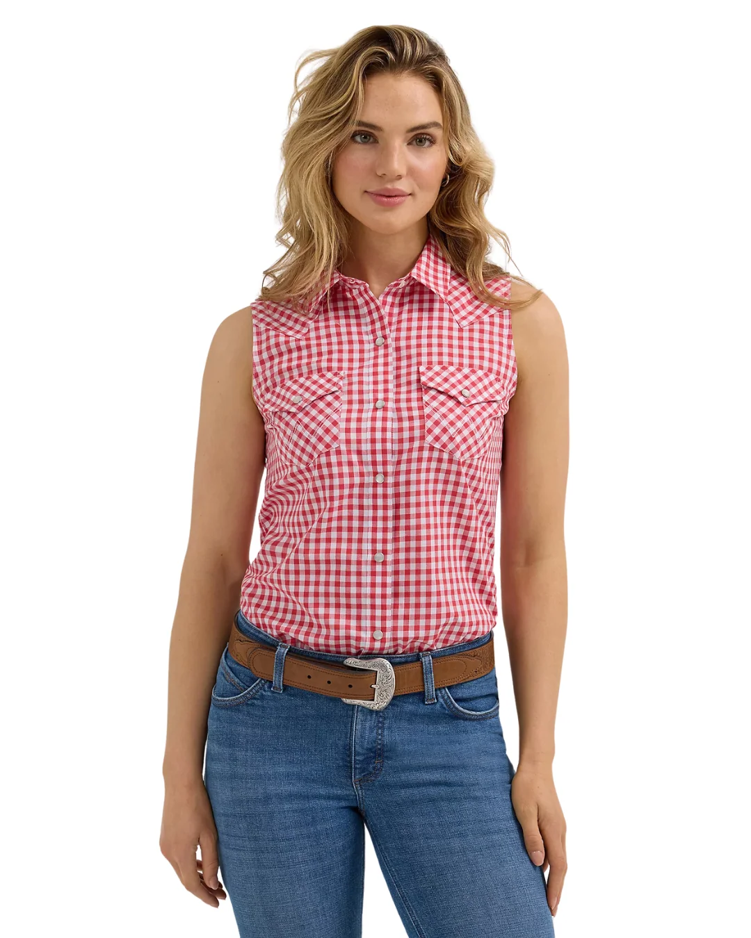 Red Plaid Essential Snap Tank Top 112362261