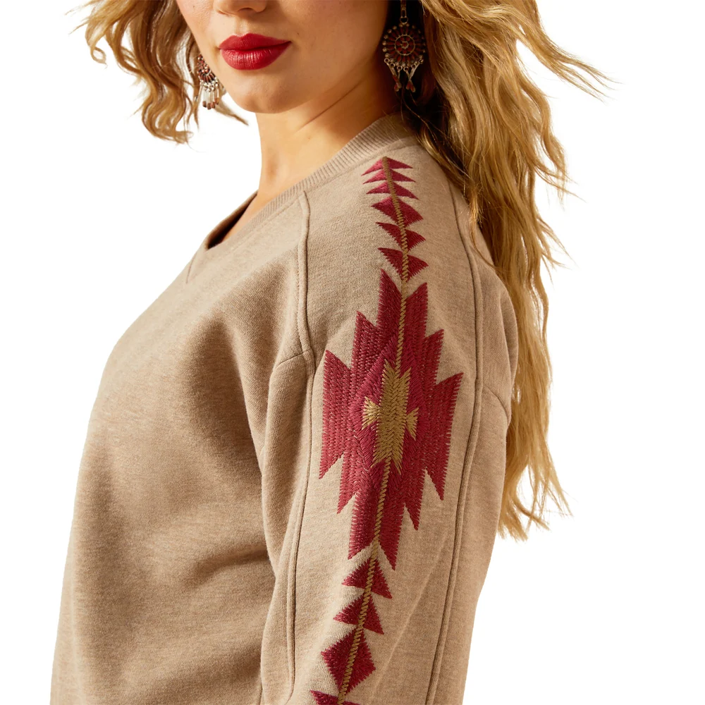 Women's Ariat Tatonka Crewneck In Brown Heather - 10062798 - Image 3