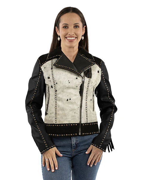 Women's Black Hair On Leather Jacket L1176-521