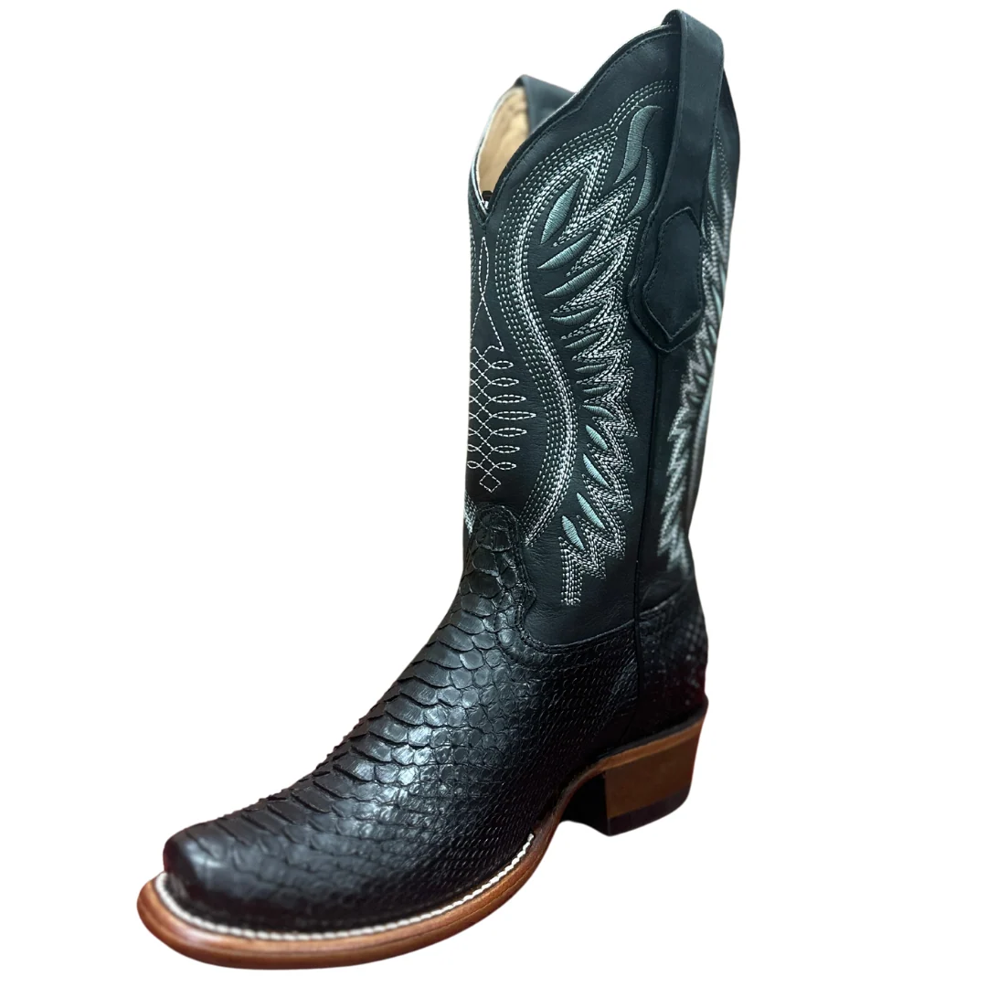Women's Black Python Narrow Square Toe Boot - Image 2