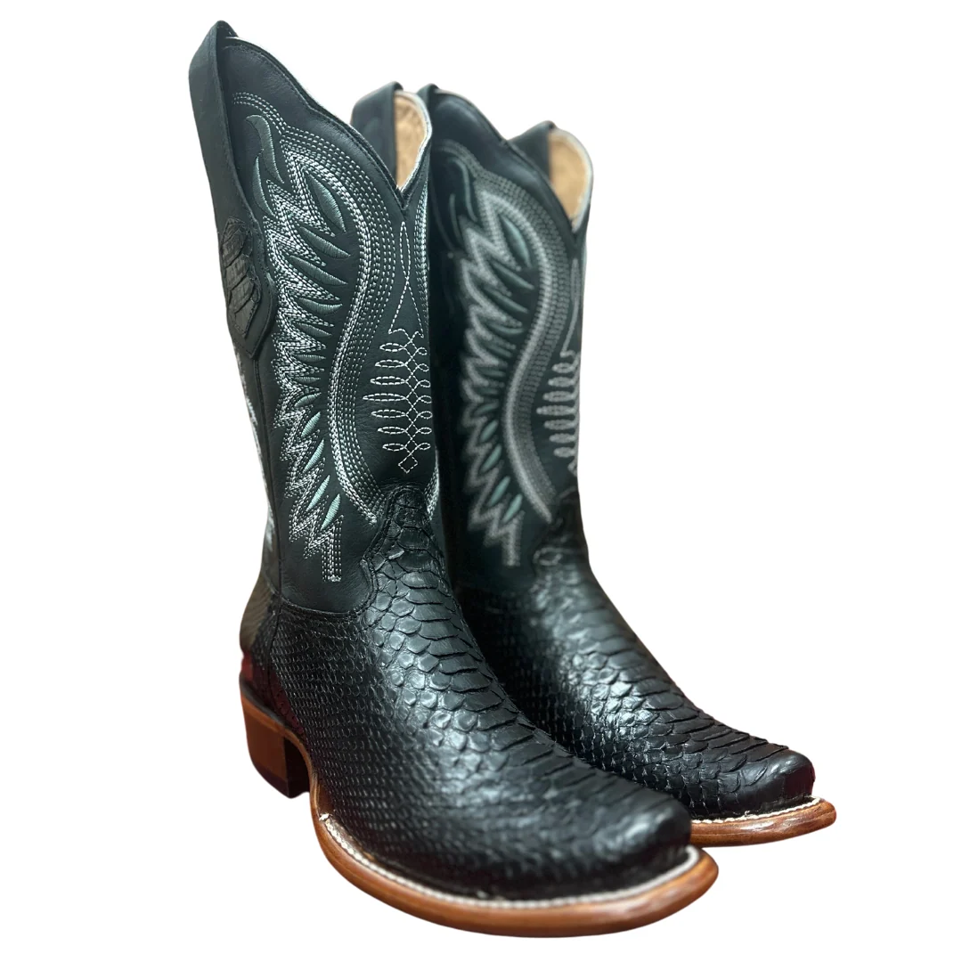 Women's Black Python Narrow Square Toe Boot - Image 3