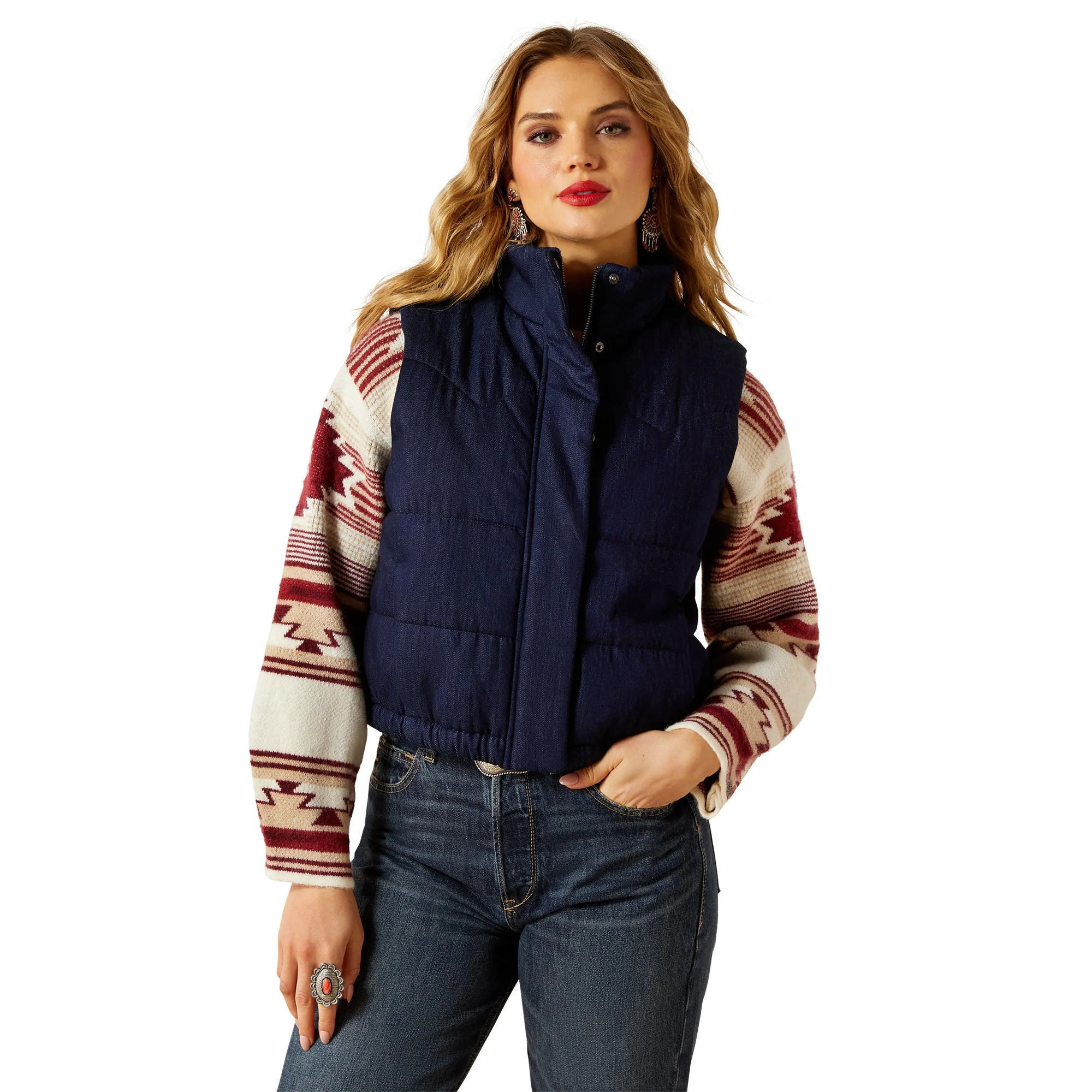 Women's Blue Western Swirls Vest 10062406