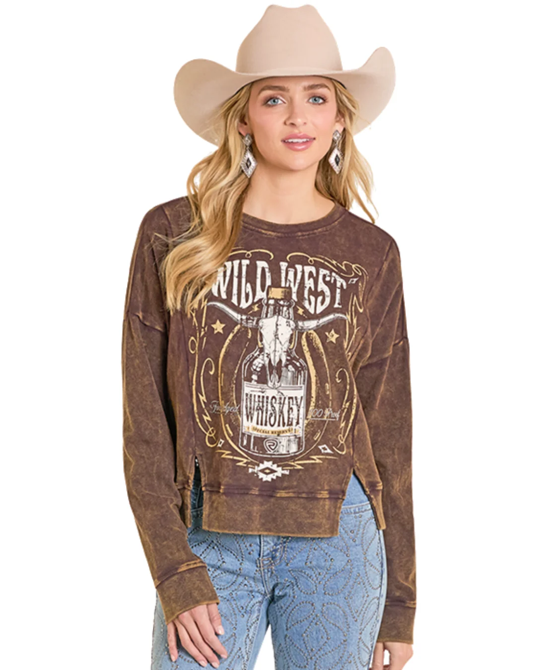 Women's Brown Longhorn Pullover Shirt BW91T07976