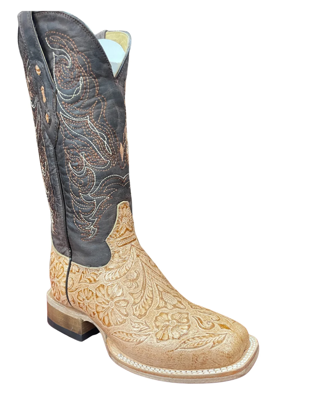 Women's Brown Oryx Tooled Vamp Square Toe Boot 452
