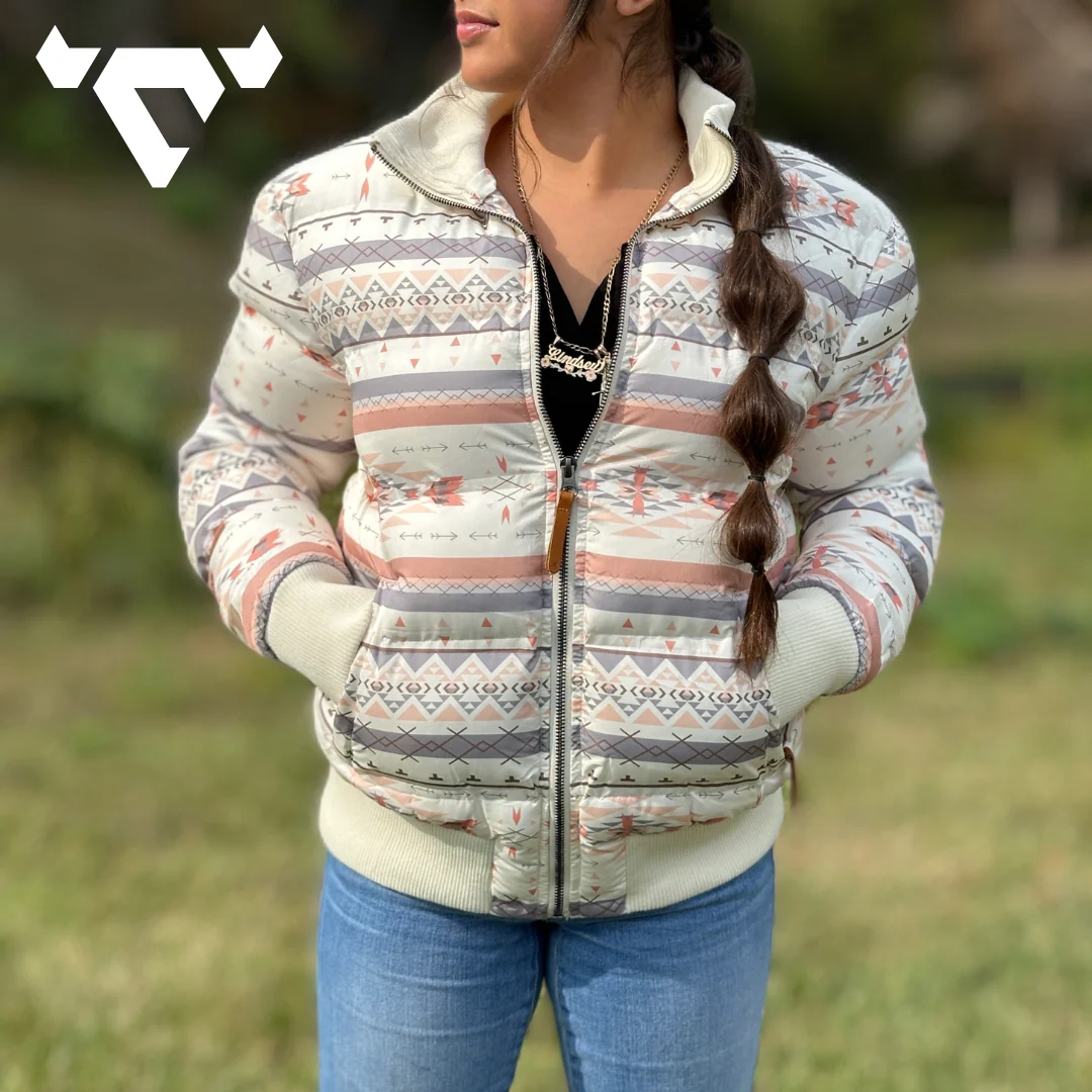 Cream Aztec Pattern Puffer Jacket HJ139CRAZ - Image 3