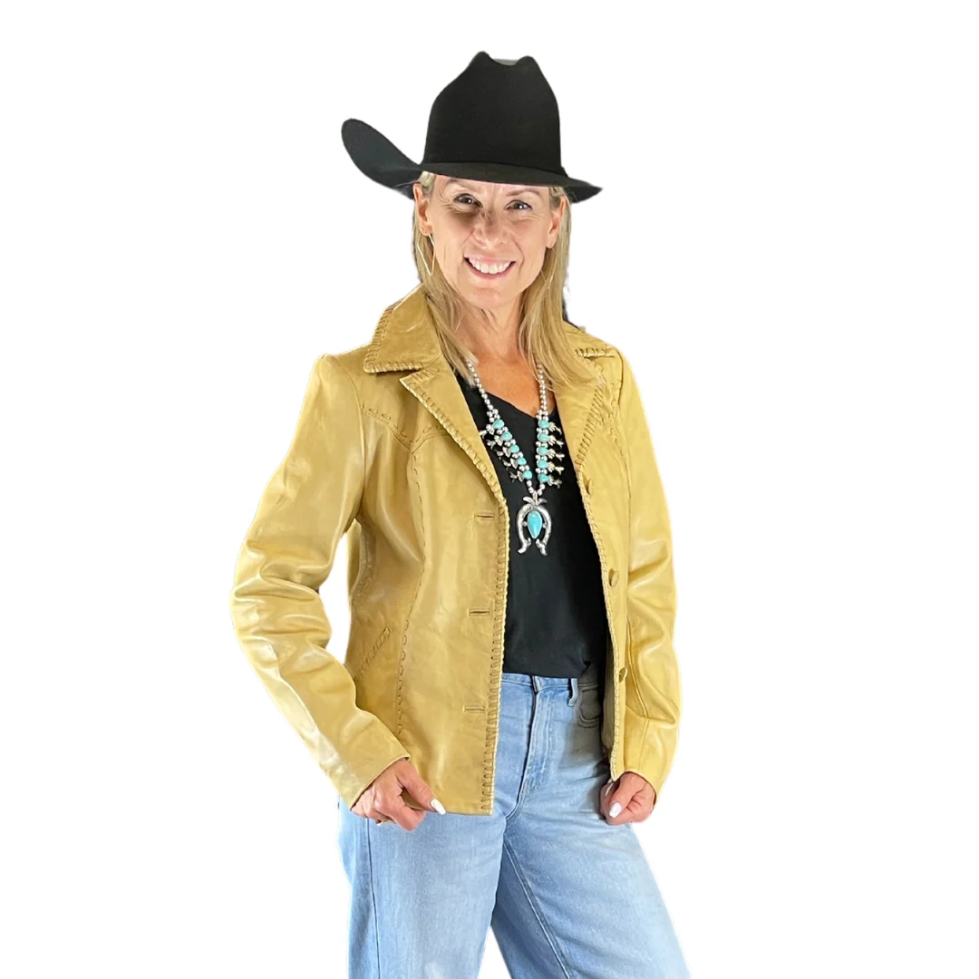 Cream Leather Scully Buck Stitch Jacket L1085