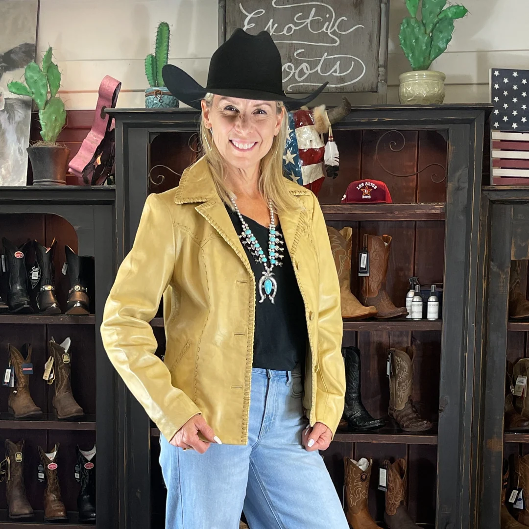Cream Leather Scully Buck Stitch Jacket L1085 - Image 2