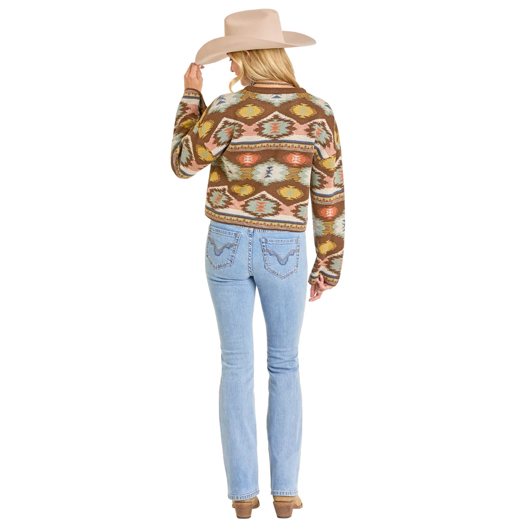 Women's Turquoise and Brown Aztec Sweater BW32T06959 - Image 2