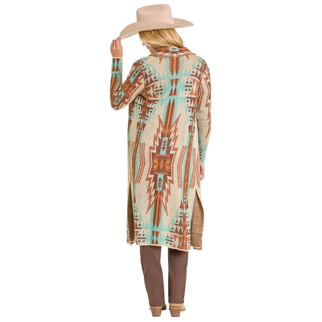 Women's Vintage Brown Aztec Knit Duster BW95T06954 - Image 2