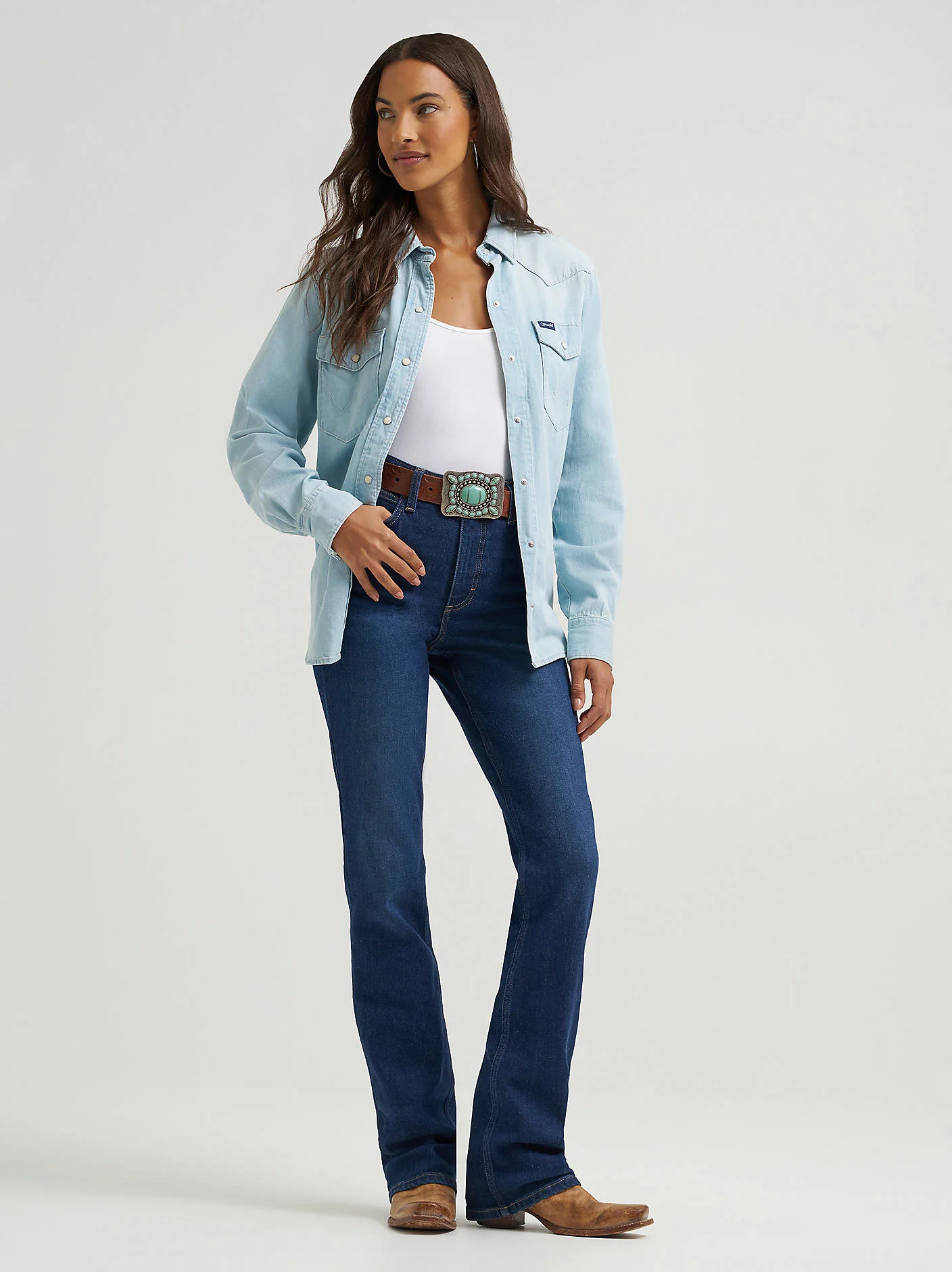 Women's Wrangler Bleached Denim Snap Shirt 112373722 - Image 3