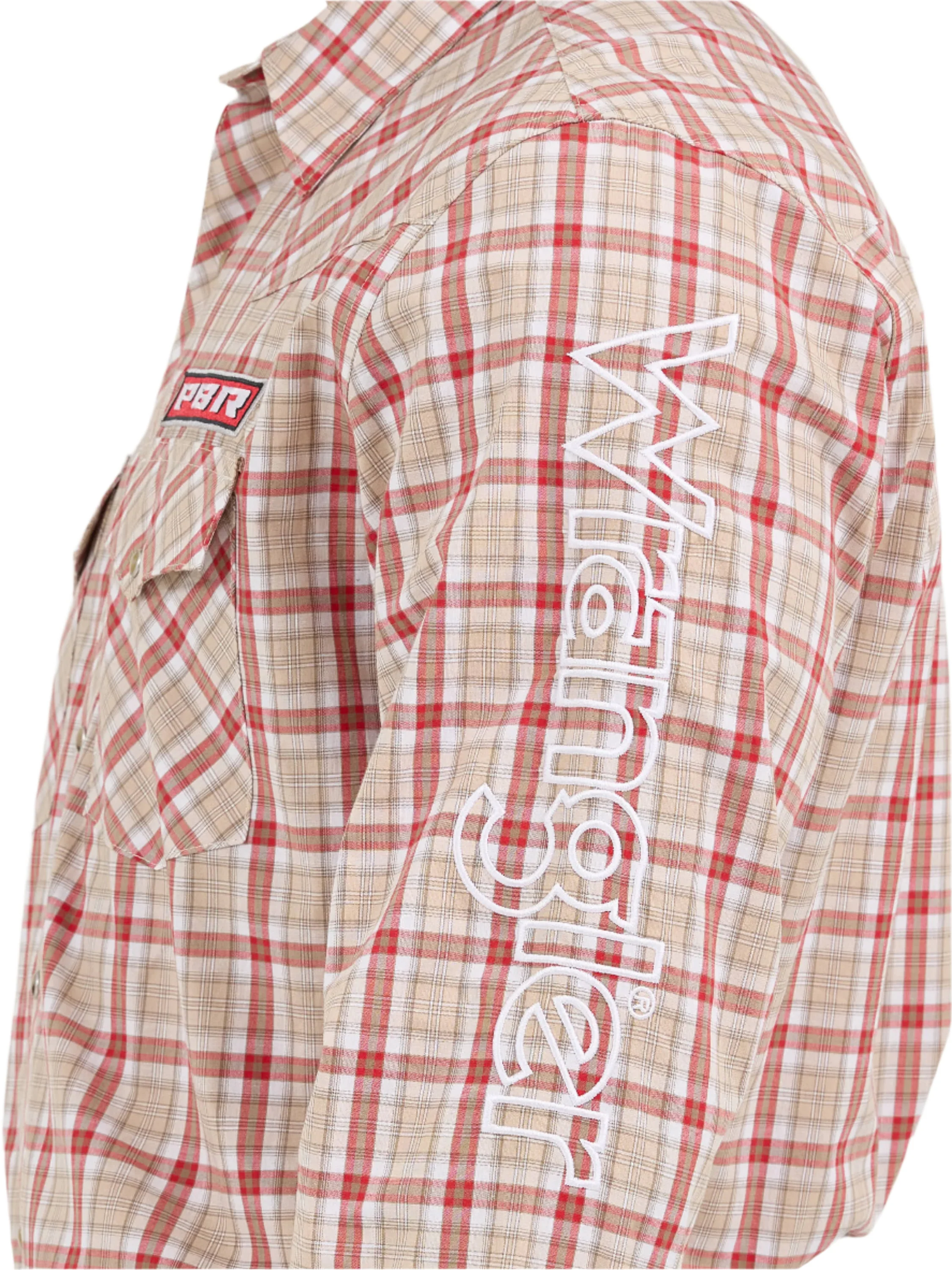 Wrangler® Beige Red Lined PBR Logo Long Sleeve Snap Shirt 112365769 - Image 3