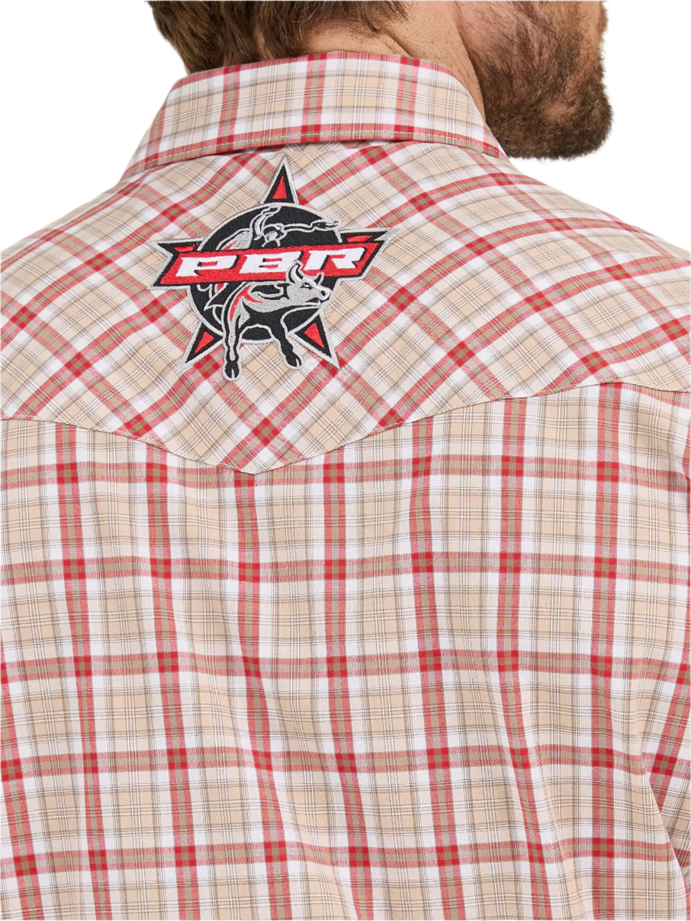 Wrangler® Beige Red Lined PBR Logo Long Sleeve Snap Shirt 112365769 - Image 4