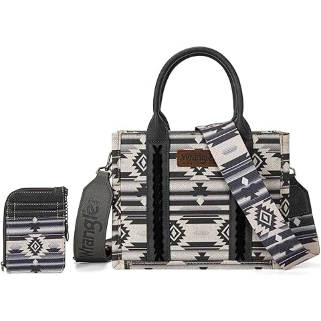 Wrangler Aztec Small Tote/Crossbody and Card Case Set - Black - WG2203-8120SW