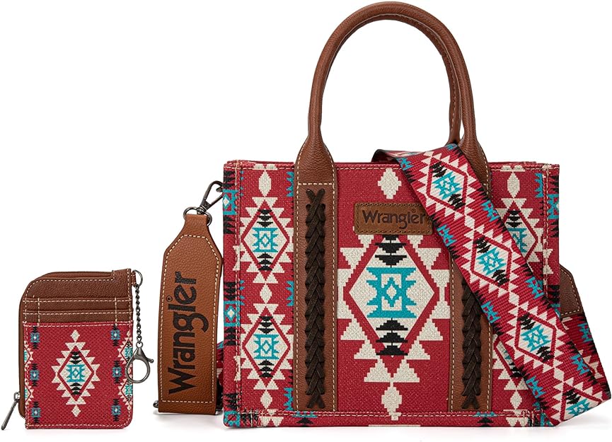 Wrangler Burgundy Aztec Small Tote/Crossbody and Card Case - WG2203-8120SW