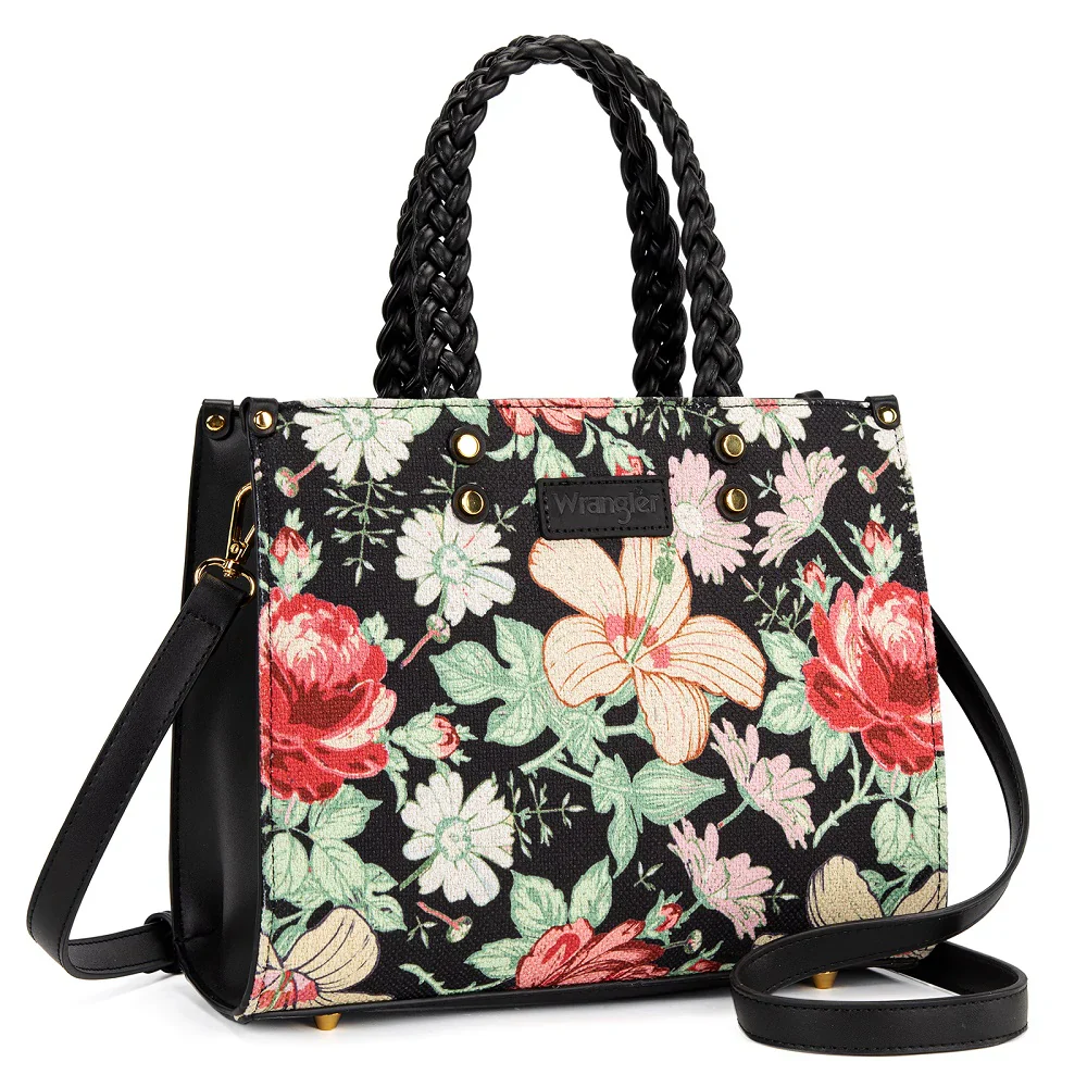 Wrangler Floral Print Braided Tote Bag - Black WG438-8120BK