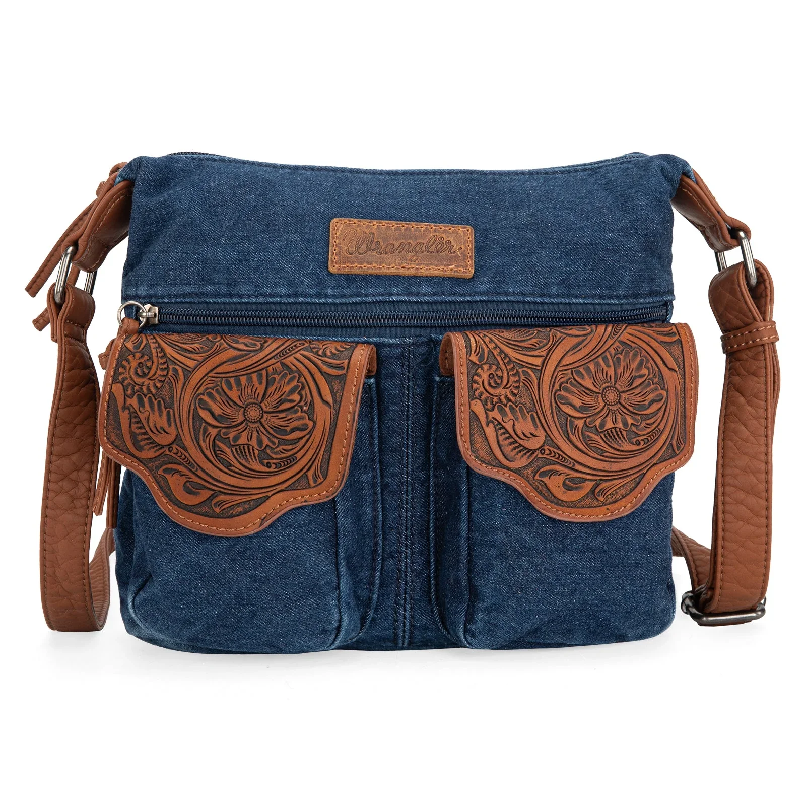 Wrangler Floral Tooled Denim Crossbody Purse - WG103-2009