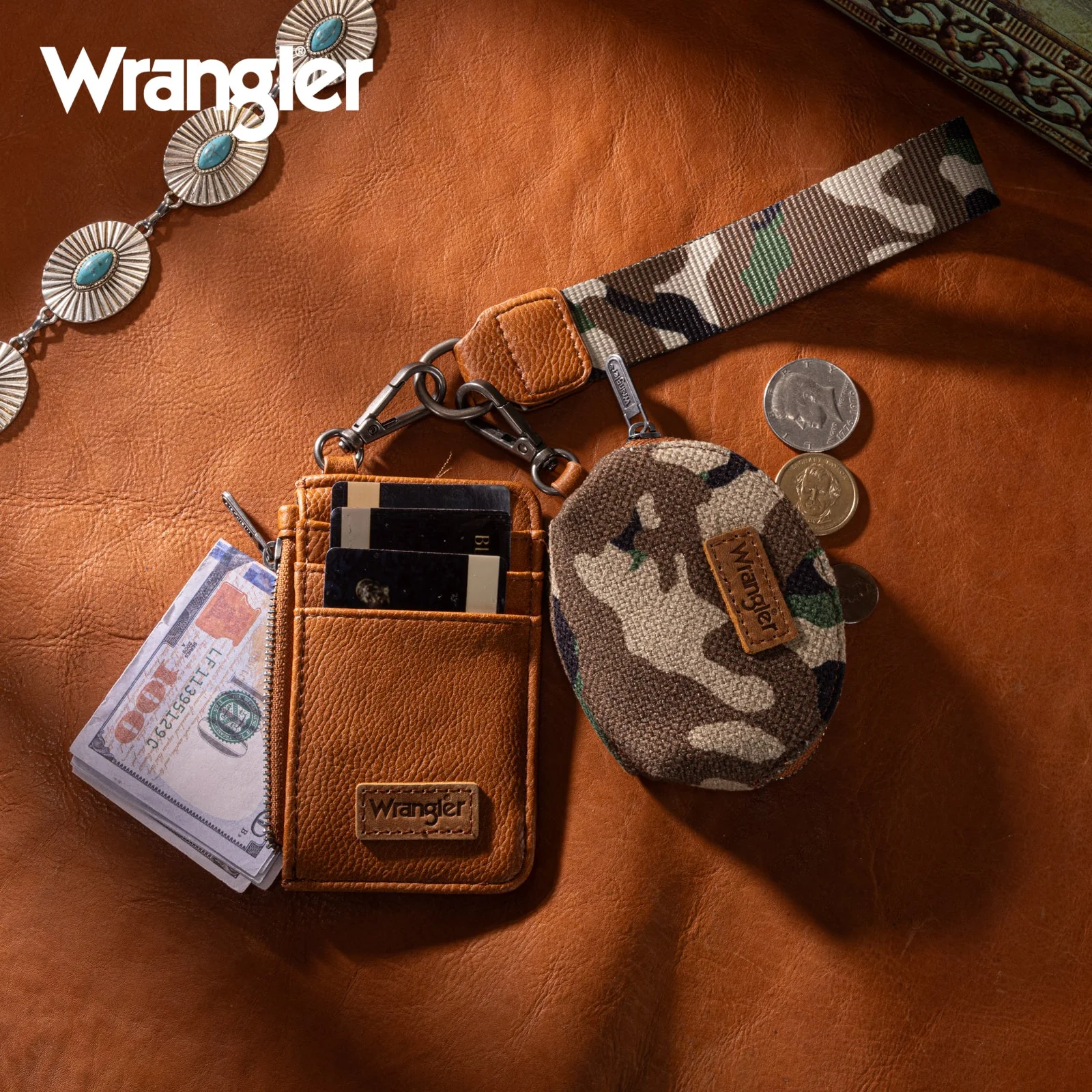 Wrangler Green Camo Print Dual Pouch Wristlet - WG286-W0051