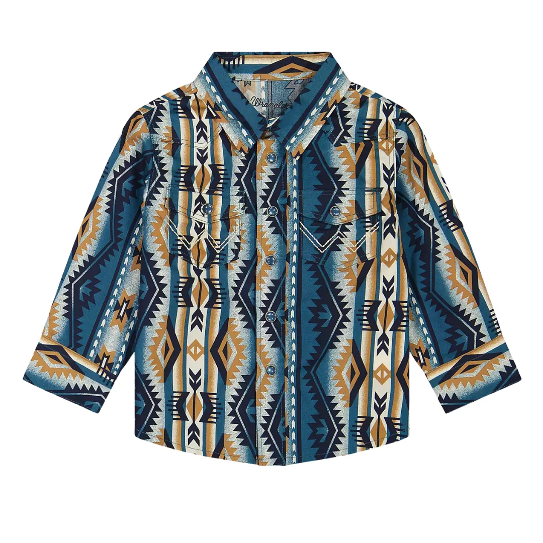 Little Boy's Checotah Long Sleeve Western Snap Shirt In High Desert Print
