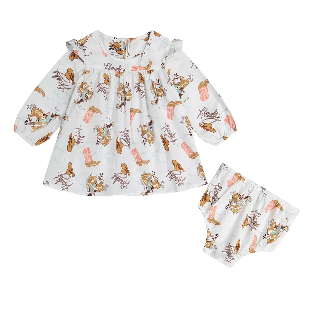 Little Girl's Printed Ruffle Dress In White