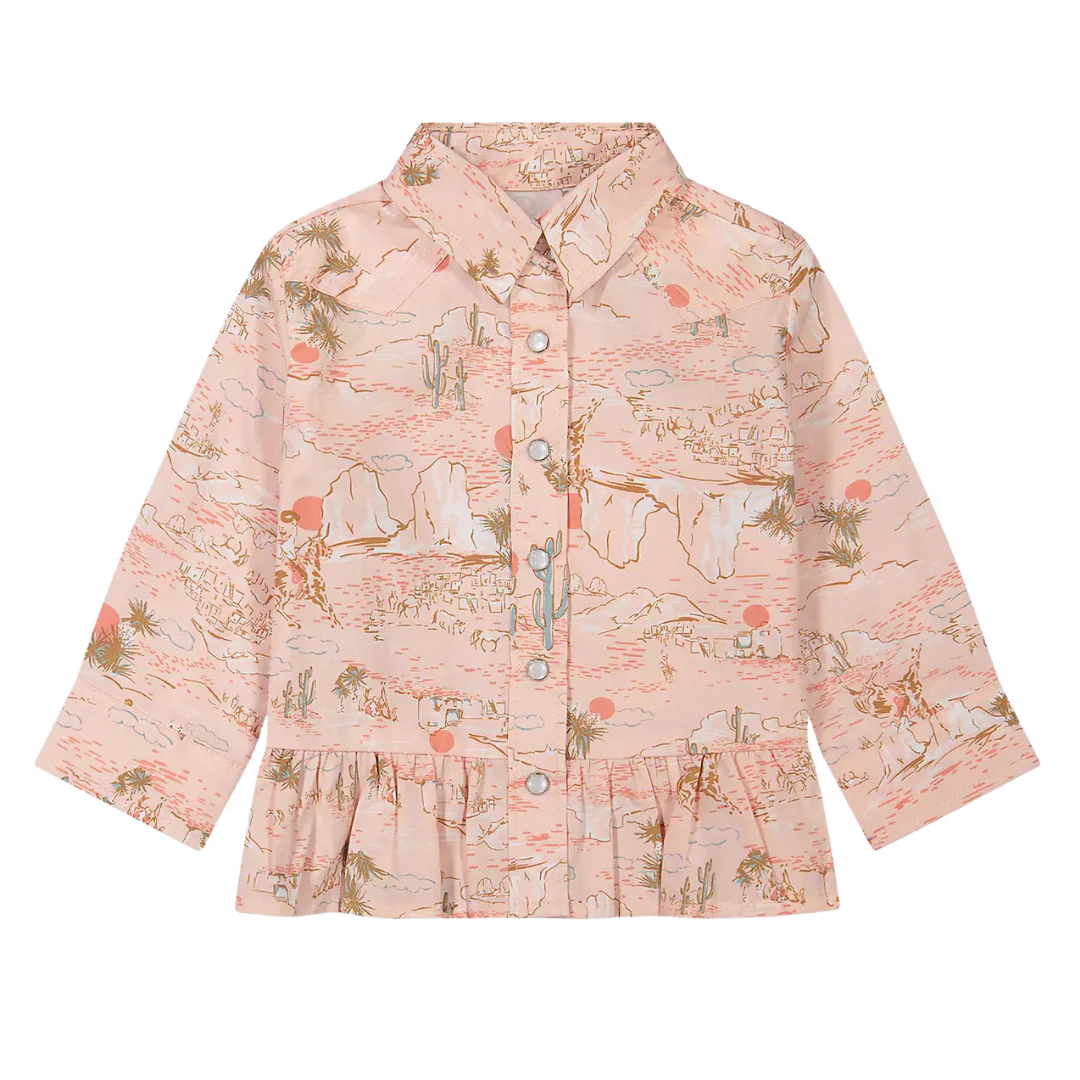 Little Girl's Ruffle Hem Snap Shirt In Pink