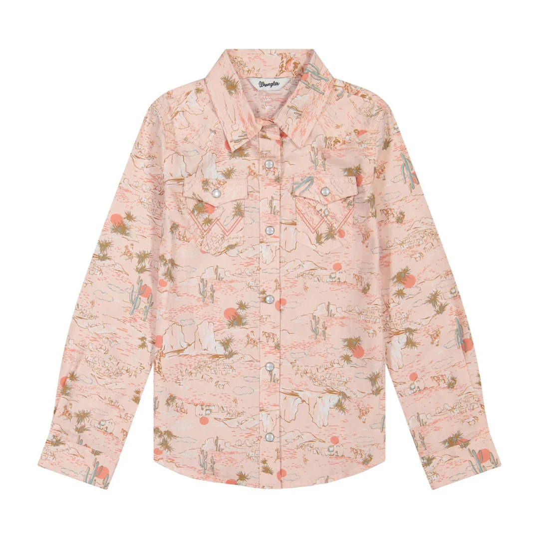 Wrangler® Girls Western Snap Shirt In Pink