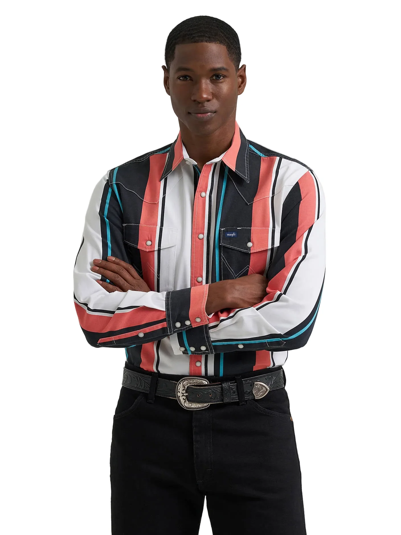 Wrangler Men's Vintage Brushpopper Long Sleeve Western Shirt in Multi