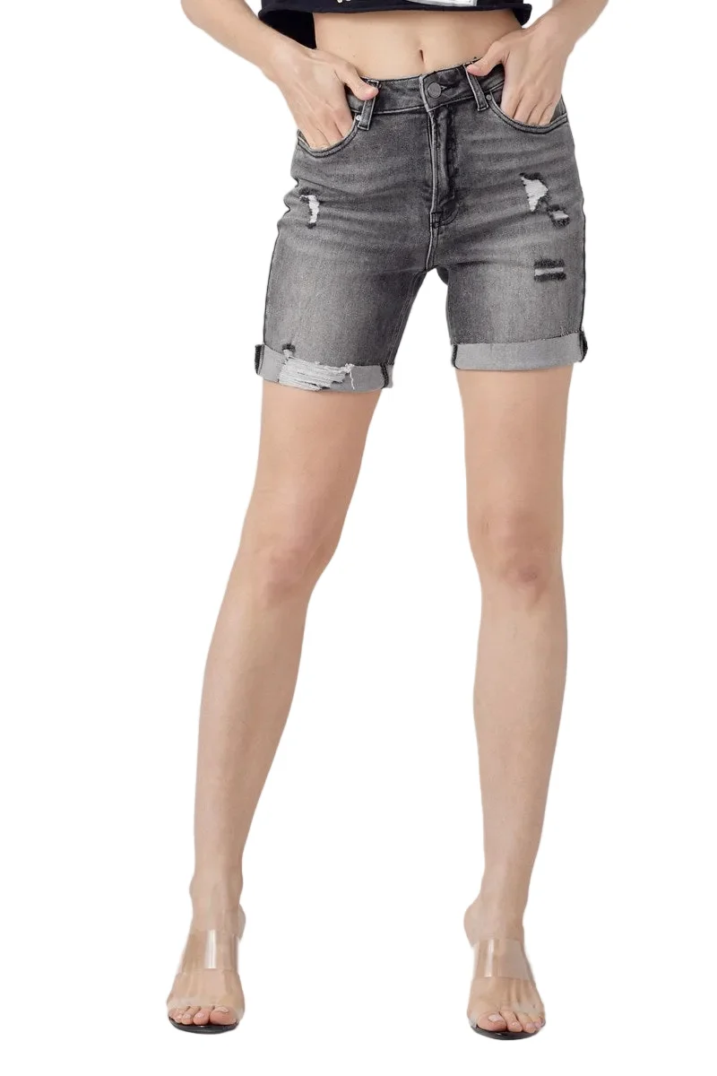 Distressed Boyfriend Shorts in Dark Grey (Plus Size) XRDP5005 - Image 3