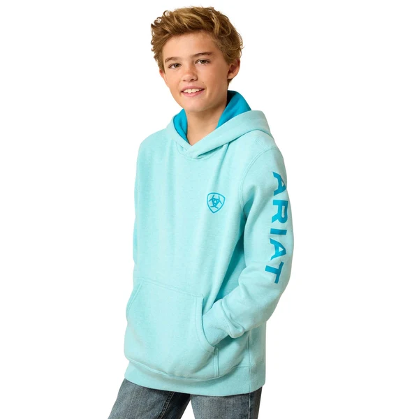 Youth Aqua Ariat Logo Hoodie 10071503 - Image 3